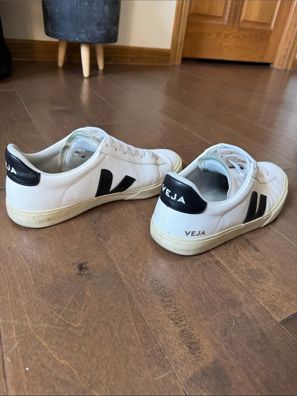 Veja White Leather Low-Top Sneakers with Black V Logo